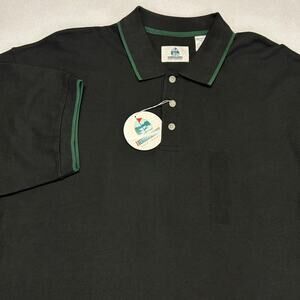 Outdoor World Golf Apparel Polo Mens 2XL Black 100 Cotton NOS Blank Green Stripe